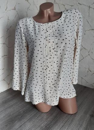 Шелк натур. блуза,рубашка с принтом птиц размер 44