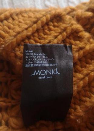 Monki, крутая горчично - коричневая шапка, с отворотом, коричневая, горчичная, тёплая, вязаная,8 фото