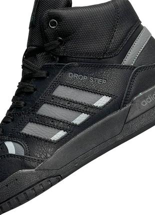 Мужские кроссовки adidas originals drop step high black gray fur❄️4 фото