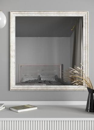 Дзеркало квадратне звичайне 68х68 настінне власного виробництва, дзеркало в білій рамі універсальне1 фото