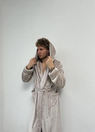 Теплий махровий халат з поясом та кишенями, чоловічий довгий халат махра2 фото