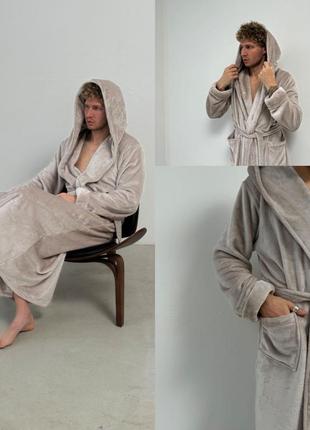 Теплий махровий халат з поясом та кишенями, чоловічий довгий халат махра5 фото