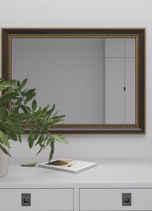 Зеркало настенное коричневый для спальни 80х60 в узкой багетной раме, зеркала настенные прямоугольные красивое