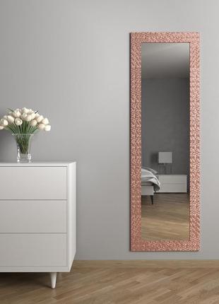 Дзеркало у широкій багетній рамі 176х56 прямокутне настінне, дзеркало рожеве золото у пластиковій рамі1 фото