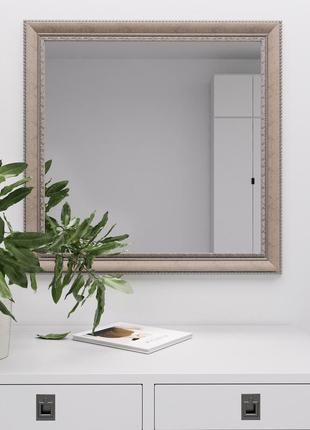 Навесное зеркало бежевое 70х70 навесное с патиной для офиса, квадратное зеркало в спальню стильное красивое
