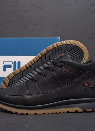 Мужские  зимние кожаные кроссовки  fila black classic8 фото