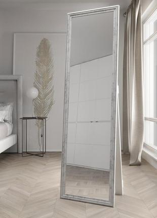 Зеркало стоячее 168х48 стильное универсальное, зеркало стоячее в узкой раме передвижное белое с серой патиной