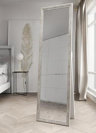 Напольное белое зеркало 168х48 с коричневой патиной универсальное, зеркало стоячее в комнату в узкой раме