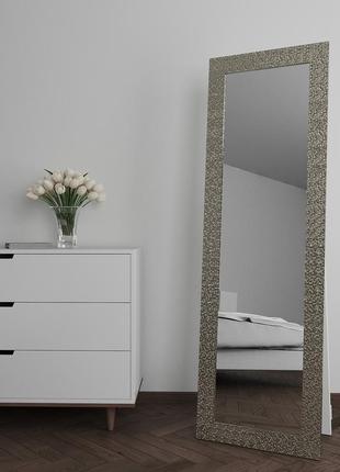 Зеркало в широкой багетной раме 176х56 в полный рост, стильное напольное зеркало передвижное никель1 фото