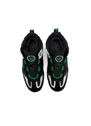 Зимові жіночі кросівки adidas originals niteball high black white green fur ❄️7 фото