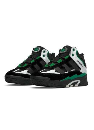 Зимові жіночі кросівки adidas originals niteball high black white green fur ❄️6 фото