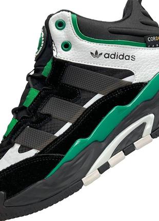 Зимові жіночі кросівки adidas originals niteball high black white green fur ❄️3 фото