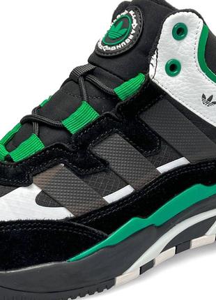 Зимові жіночі кросівки adidas originals niteball high black white green fur ❄️4 фото