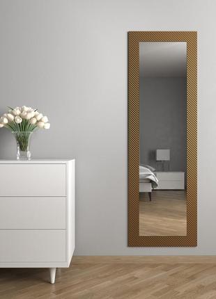 Красиві дзеркала 176х56 навісне у широкій багетній рамі, золоте навісне дзеркало для спальні