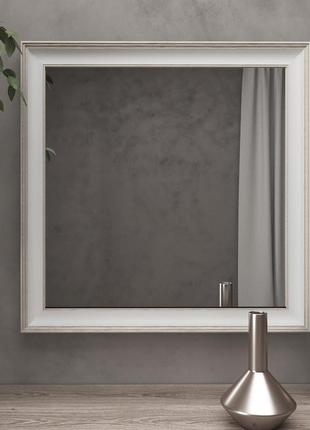 Навесное зеркало бежевое 70х70 навесное с патиной для офиса, квадратное зеркало в спальню стильное красивое