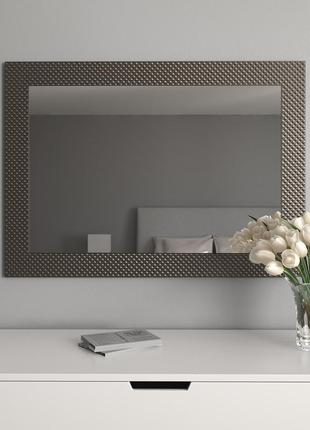 Настенное зеркало в широкой раме | 106х76 серо-коричневое | black mirror для дома | офиса | магазина