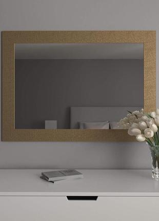 Зеркала настенные прямоугольные 106х76 в светлой раме для ванной, зеркало настенное золотое в широкой раме