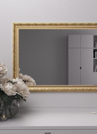 Настенное зеркало золото 80х60 в узкой раме красивое, зеркало в прихожую на стену красивое для спальни1 фото