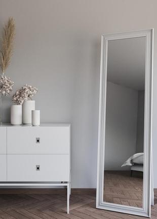 Напольное белое зеркало 172х52 глянец в полный рост, напольное зеркало большое в широкой раме в спальню