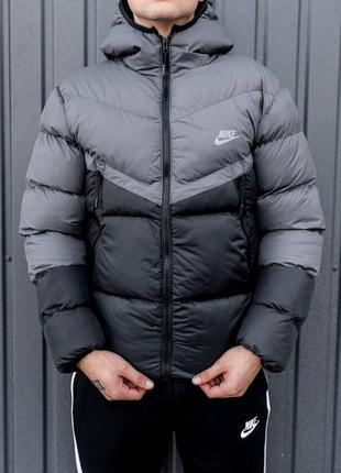 Очень качественная мужская куртка с капюшоном серо черная nike зима осень рано весна стильная качественная теплая5 фото