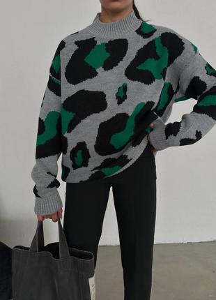 Подовжений леопардовий светр оверсайз🦋6 фото