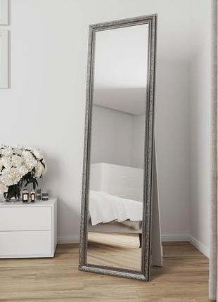 Дзеркало в срібній рамі 170х50 для кімнати на повний зріст, дзеркало стояче велике пересувне у вузькій рамі1 фото