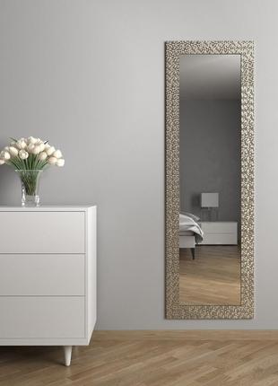 Красиві дзеркала 176х56 навісне в широкій багетній рамі, срібне дзеркало прямокутні для спальні1 фото