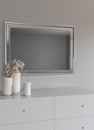 Зеркала настенные прямоугольные 102х72 в широкой раме для офиса, серые зеркала для ванных комнат на стену