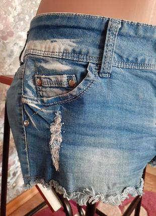 Шорты fashion jeans короткие коттон светлые джинсовые рваные голубые4 фото