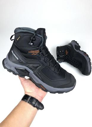 Зимові чоловічі кросівки salomon gtx gore-tex black чорного кольору термо