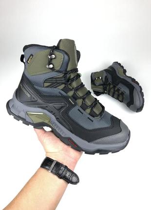 Зимние мужские кроссовки salomon BSDx gore-tex grey green black черного с серым и зеленым цветами термо