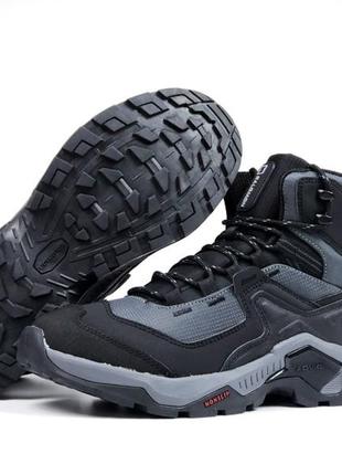 Зимові чоловічі кросівки salomon gtx gore-tex grey black чорного з сірим кольорів термо6 фото