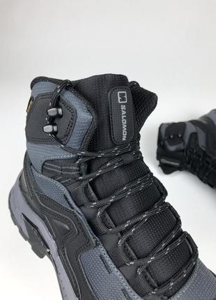 Зимові чоловічі кросівки salomon gtx gore-tex grey black чорного з сірим кольорів термо3 фото