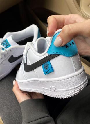 Женские кроссовки  nike air force 1 white black blue7 фото