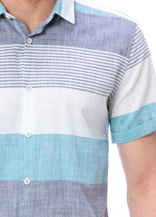 Белая мужская рубашка lc waikiki с коротким рукавом, в голубую и серую полоску4 фото