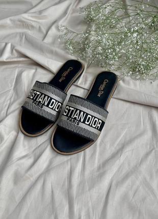 Шлепанцы женские  christian dior slides black beige