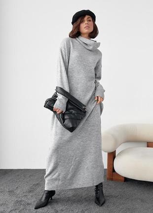 Вязаное платье oversize с высокой горловиной - серый цвет, l (есть размеры)5 фото