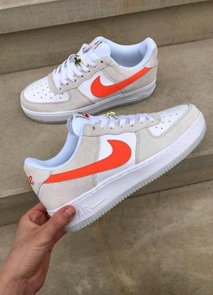 Женские кроссовки  nike air force 1 white beige orange2 фото