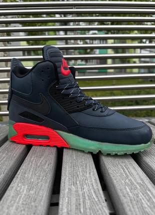 Кроссовки высокие яркие nike air max 90 black / green (высокие, демисезонные)2 фото