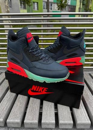 Кросівки високі яскраві nike air max 90 black / green (високі, демісезонні)