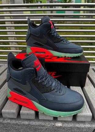 Кроссовки высокие яркие nike air max 90 black / green (высокие, демисезонные)9 фото