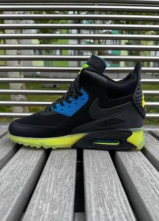 Синие кроссовки высокие яркие nike air max 90 black / green (высокие, демисезонные)3 фото