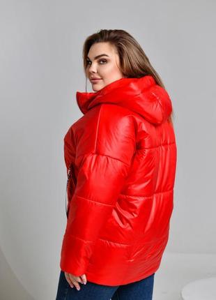 Женская зимняя куртка стеганная стильная зима батал черная белая красная бежевая молоко больших размеров еврозима весна4 фото