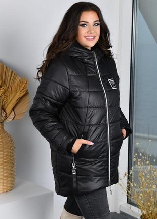 Жіноча зимова куртка стьогана стильна зима батал чорна бордо великих розмірів  наложка післяплата7 фото