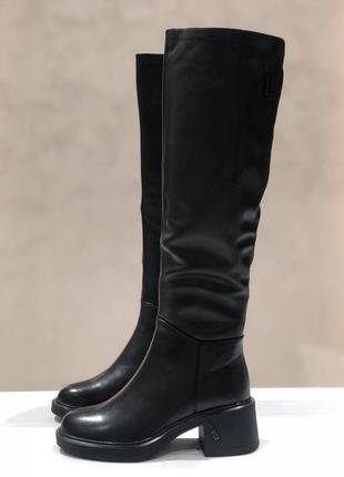 Сапоги женские зимние кожаные черные на широком каблуке 18j1707-1803zb-6365 lady marcia 2867