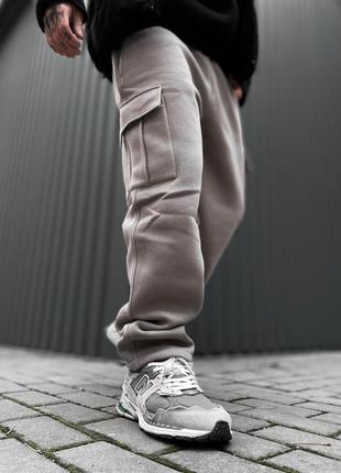 Чоловічі теплі спортивні штани з начосом reload active сірий/ трикотажні штани флісові з карманами