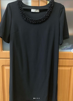 Платье emilio pucci прямого кроя черное с воротником из бисера лен