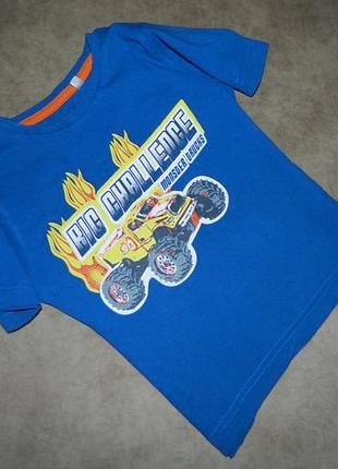 2-3 роки футболка дитяча синя з машиною monster truck hot wheels на хлопчика palomino