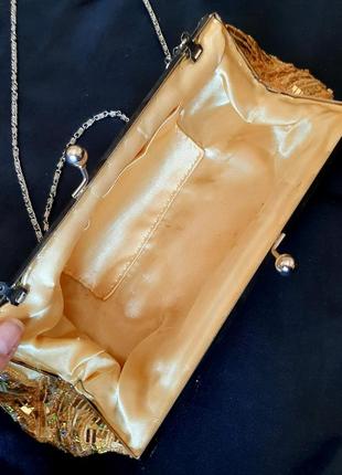 Сумка золото клатч через плечо на цепоч сумка бисер паетк мален жёлт перелив блес6 фото