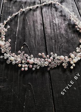 Нюдовый найніжніший вінок для волосся ручної роботи